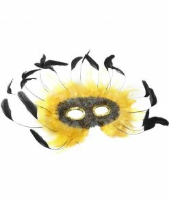 Top Trims Adult Yellow & Black Feather Eye Mask Masks