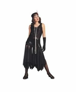 Charades Women's Black 20's Scarf Flapper Dress Costume