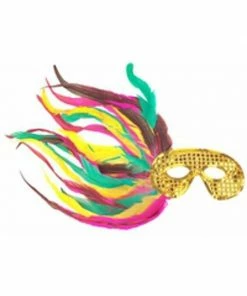 Top Trims Adult Gold Sequin Side Feather Eye Mask Masks