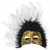 Top Trims Adult Black & White Feather Gold Sequin Half Mask