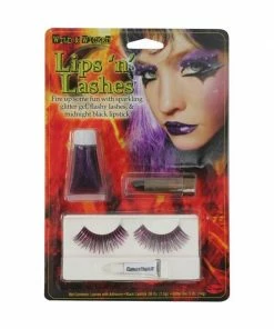Fun World Adult Purple Halloween Lipstick Eyelash Make Up Kit Costume Make-up
