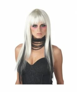 California Costume Co. White/Black Long Streaked Wig