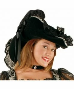 Charades Women's Black Lacey Pirate Hat Hats