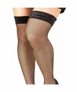 Rubies Adult Plus Size Black Fishnet Thigh High Stockings