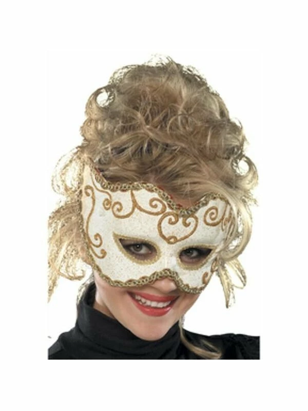 Rubies Masks White Baroque Venetian Eyemask 3 Rubies Masks White Baroque Venetian Eyemask