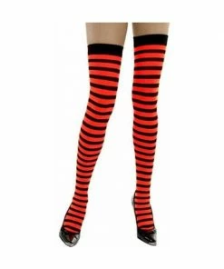 Charades Adult Red & Black Striped Thigh High Stockings Costume Leggings