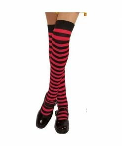 Charades Childs Black & Red Stripped Over The Knee Stockings