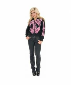Charades Adult Women's Black & Pink Skeleton Hoodie
