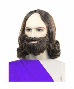Lacey Wigs Men's Quality Brown Biblical Jesus Wig And Beard Set