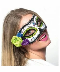 H.M. Smallwares Day Of Dead Mask With Flower Trim Masks