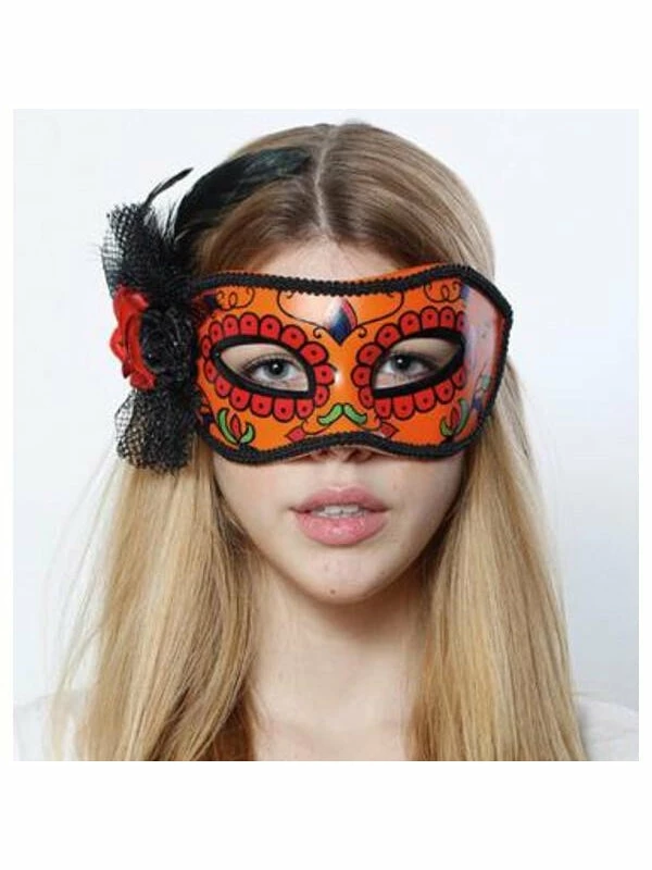 H.M. Smallwares Masks Day Of Dead Mask With Flower Trim 3 H.M. Smallwares Masks Day Of Dead Mask With Flower Trim